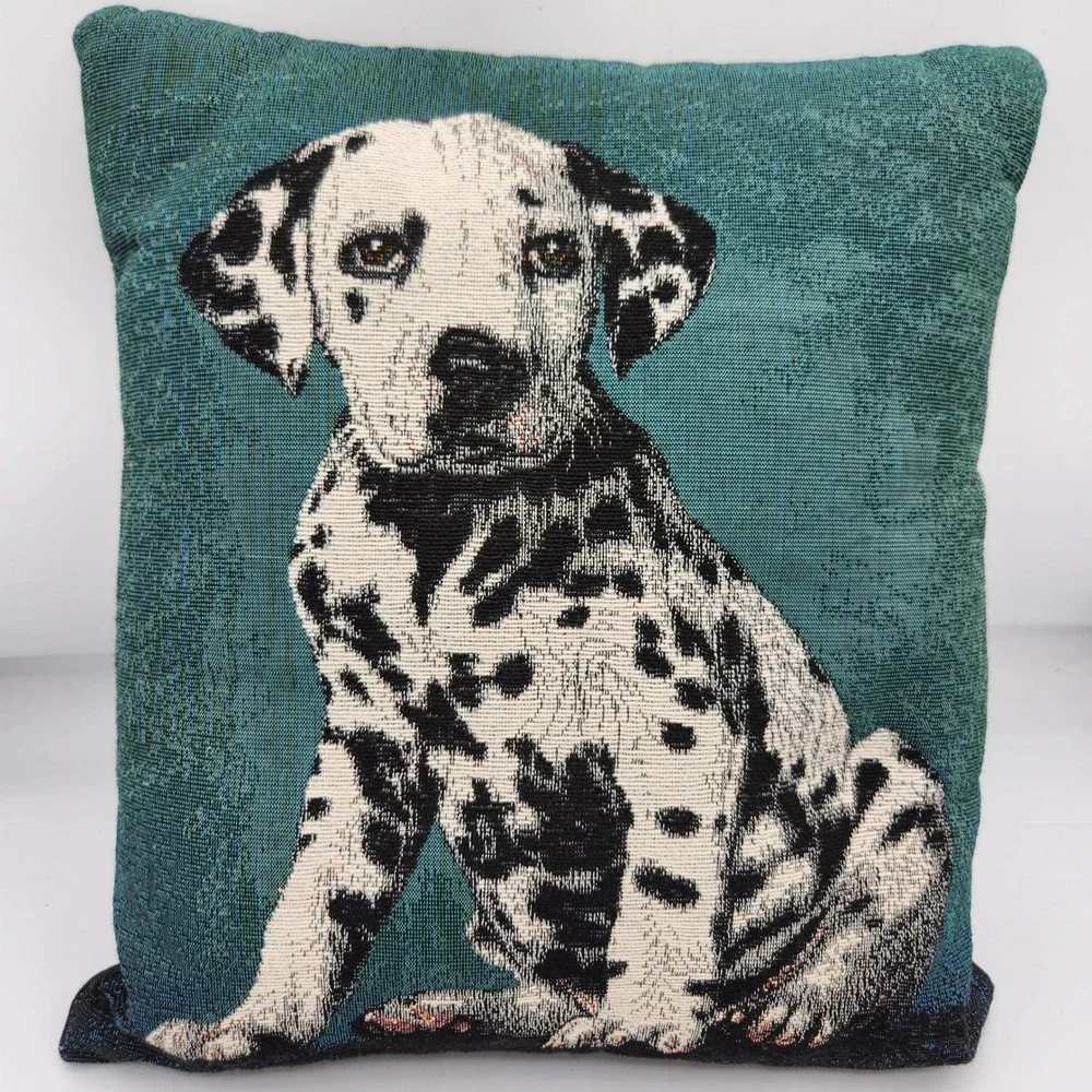 Dalmatian Dog VTG Throw Pillow Tapestry Teal Green‎ Accent Decor Cute Puppy